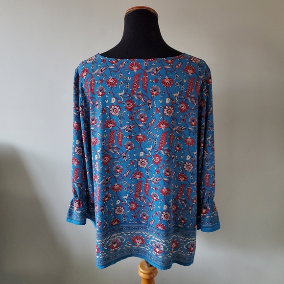 Northern Reflections L Floral Boheminan Peasant Vacation Keyhole Blouse - Picture 7 of 11